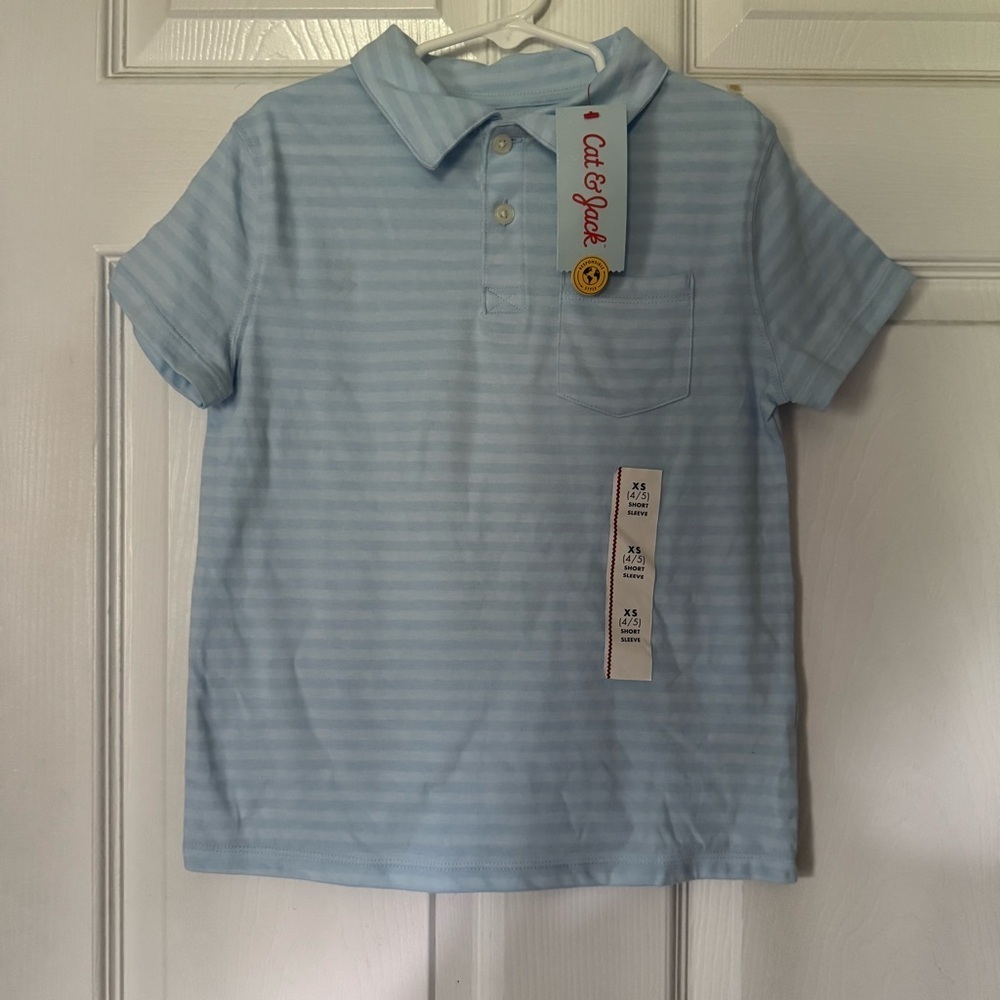 Cat & Jack NWT Light Blue Striped Kids Polo‎ Shirt Size XS 4/5